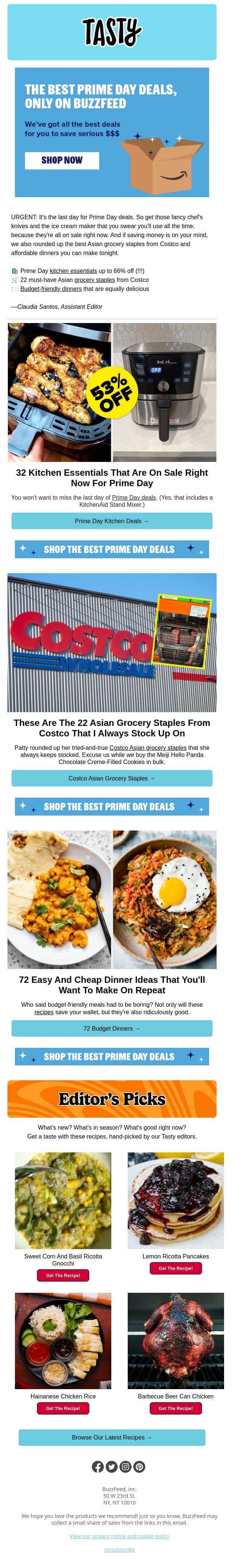 These Prime Day kitchen deals end TODAY email from Tasty screenshot