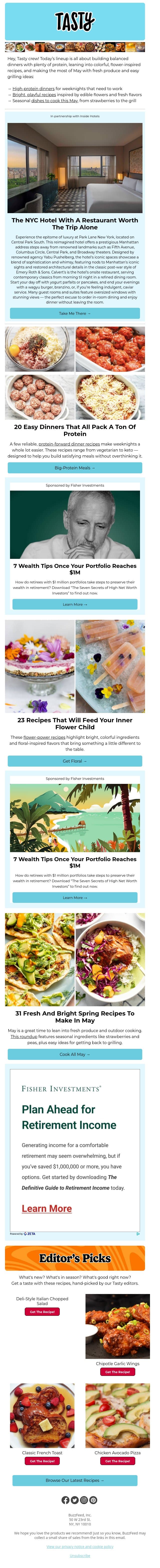 20 high-protein dinners for busy weeknights email from Tasty screenshot