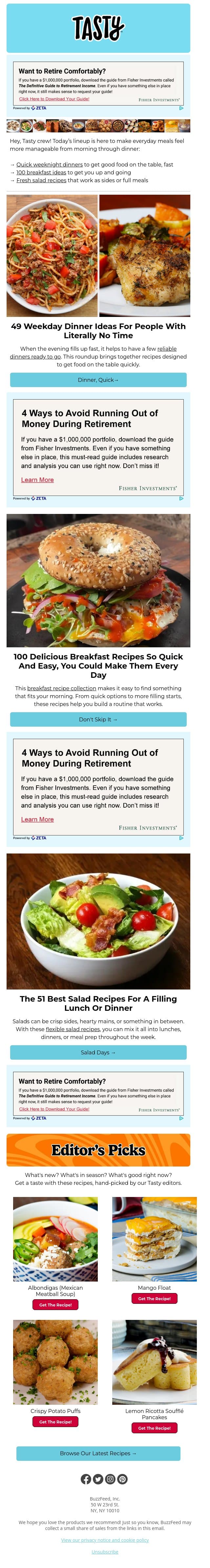 49 super-speedy dinners email from Tasty screenshot