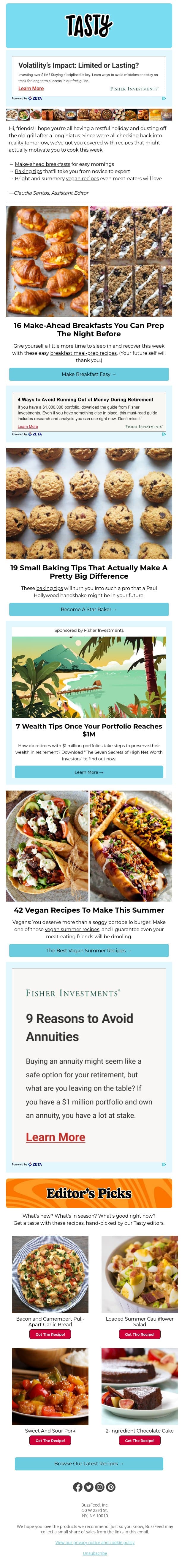 Make-ahead breakfasts for busy weeks email from Tasty screenshot