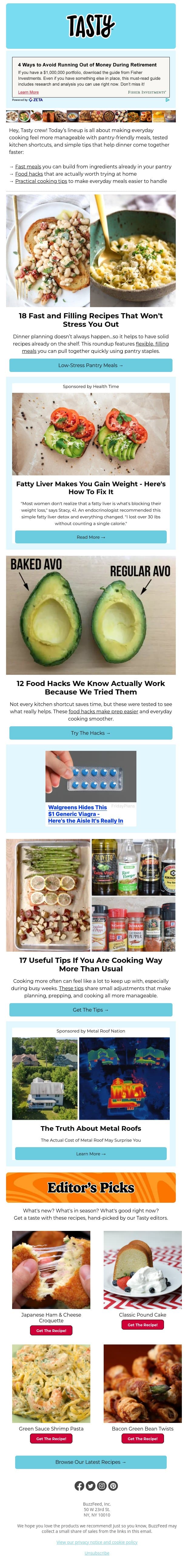 18 low-effort dinners starring your pantry staples email from Tasty screenshot