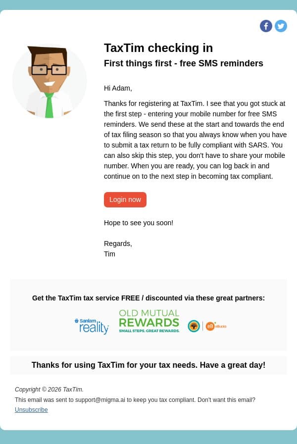 Where did you go? email from TaxTim screenshot