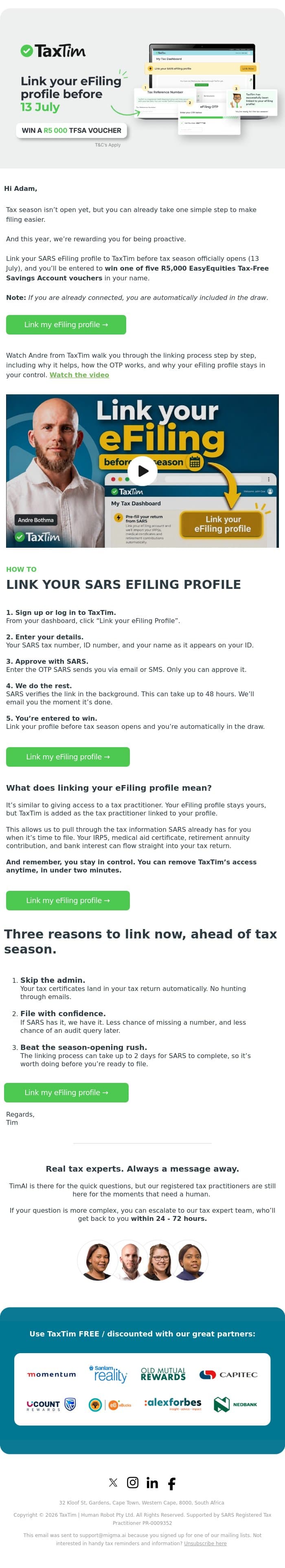 Get rewarded for being tax-ready early email from TaxTim screenshot