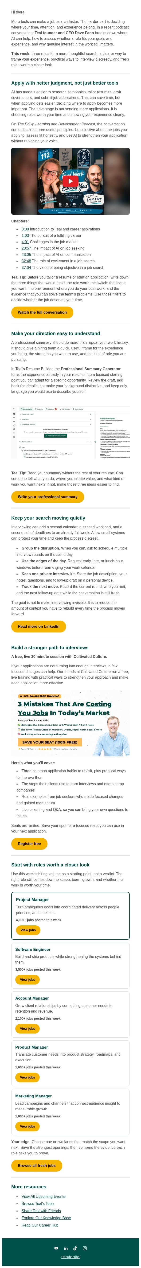 Before you hit apply email from Teal screenshot
