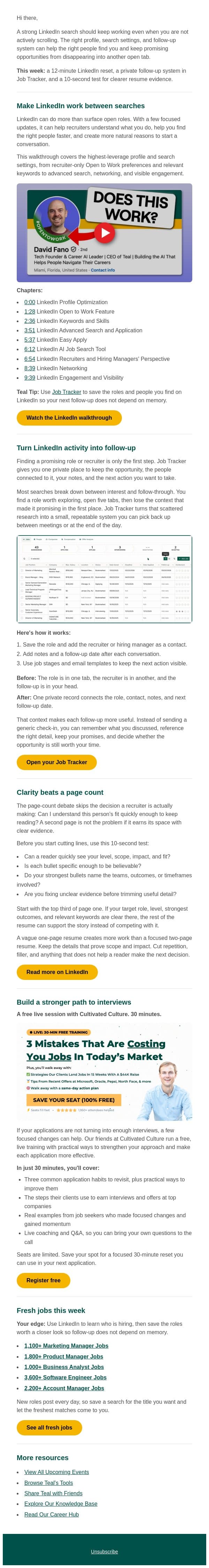 Get found by recruiters email from Teal screenshot