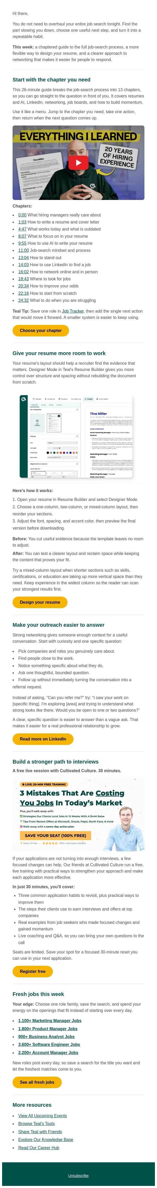 Pick your next job-search move email from Teal screenshot