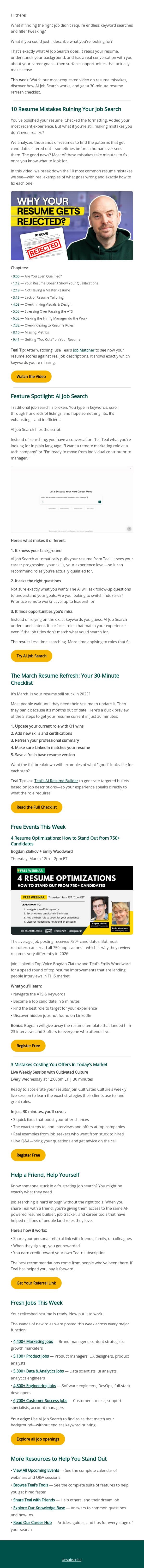 Stop searching. Start asking email from Teal screenshot