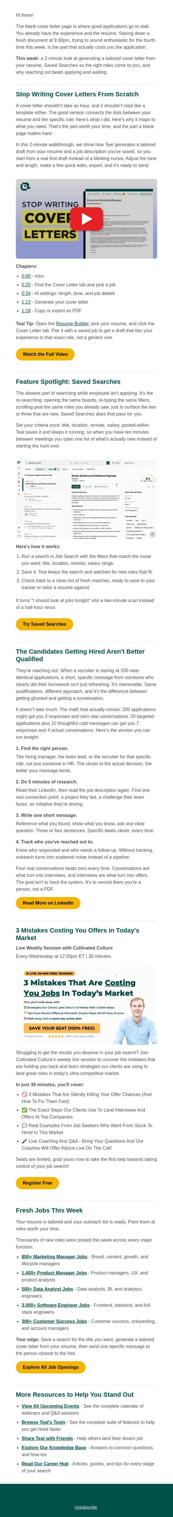 Apply less, hear back more email from Teal screenshot
