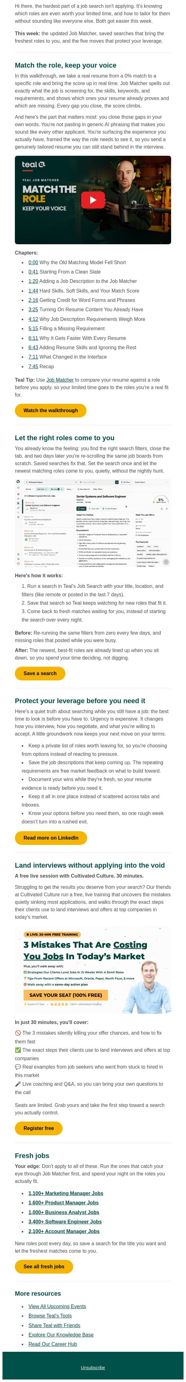 Match your resume to the role email from Teal screenshot