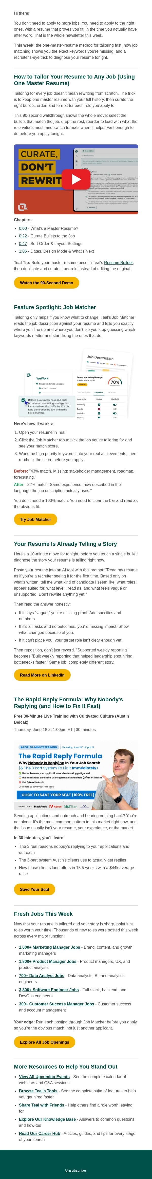 10 Matches, 3 Interviews email from Teal screenshot