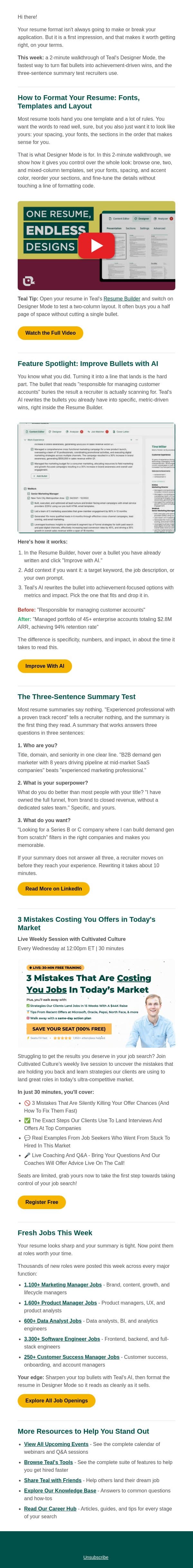 30 Minutes to Momentum email from Teal screenshot