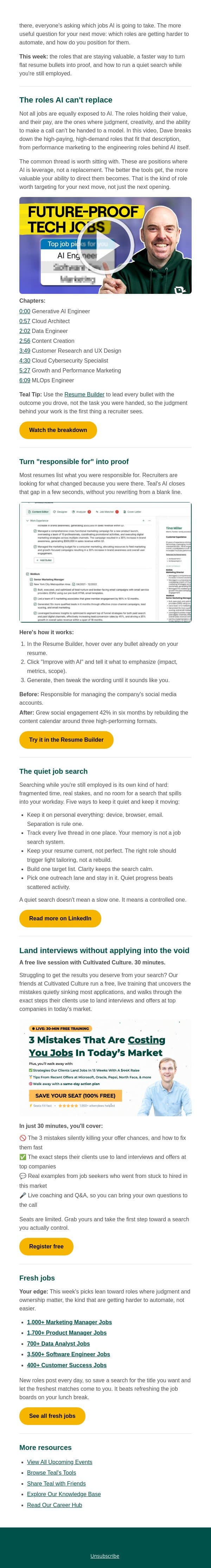 The career formula email from Teal screenshot