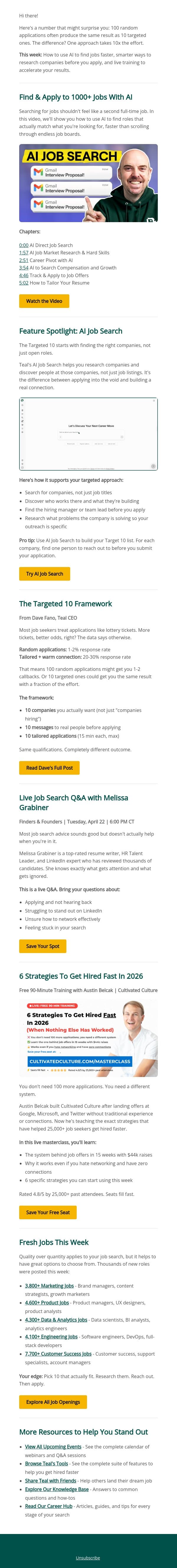 Apply Less. Interview More. email from Teal screenshot