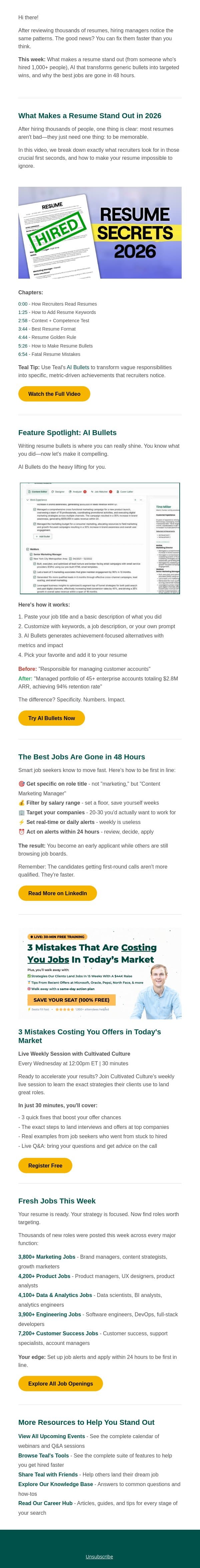Speed wins jobs email from Teal screenshot