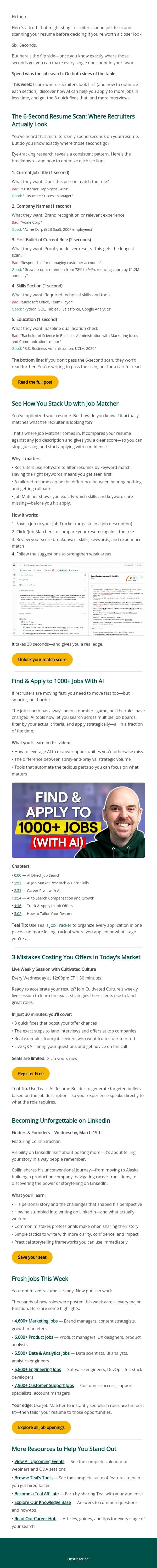 The 6-second test email from Teal screenshot