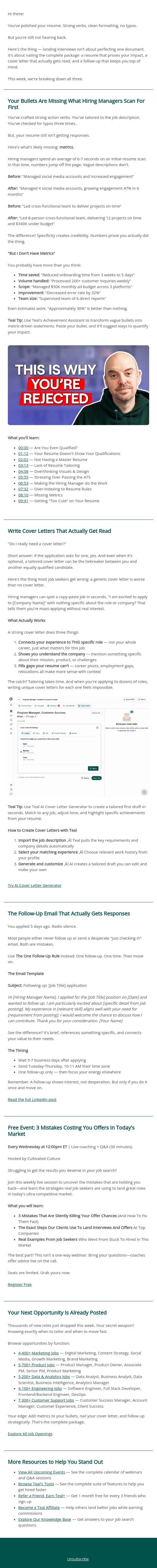 Ready to hear back? email from Teal screenshot