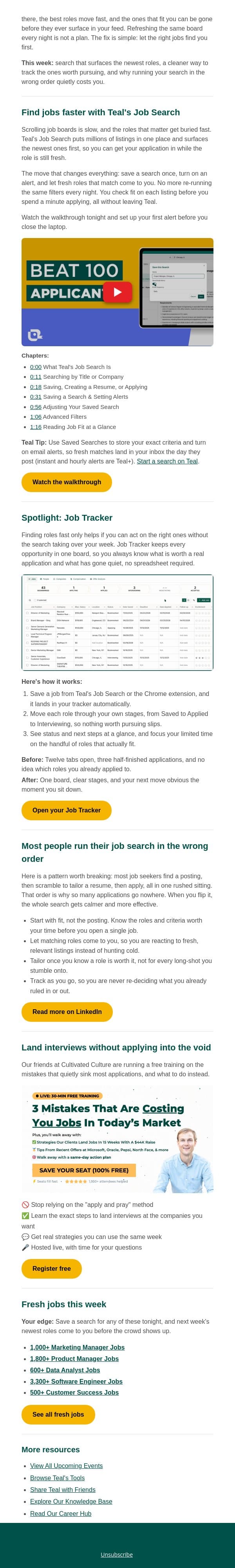 Stop scrolling job boards email from Teal screenshot
