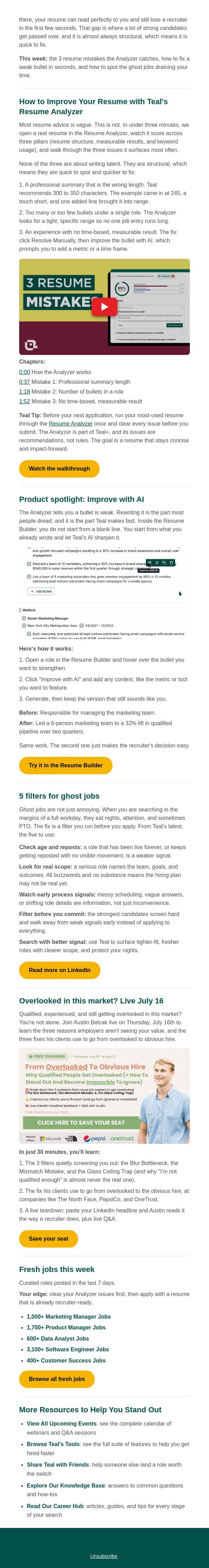 See your resume score email from Teal screenshot