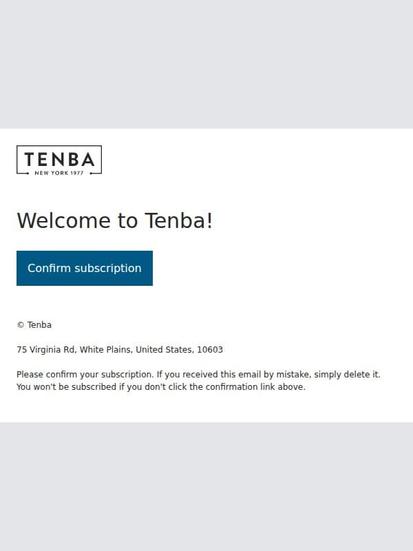 Please confirm your subscription. email from Tenba screenshot
