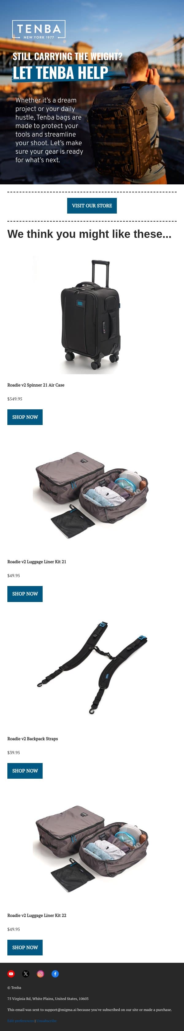 Miss your Tenba gear? It misses you, too. email from Tenba screenshot