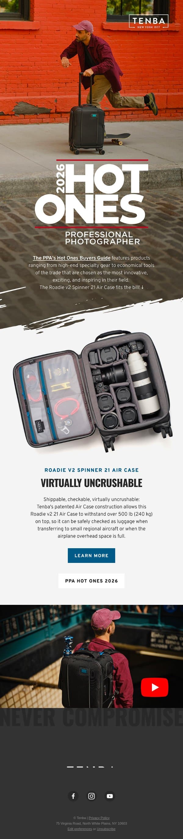Roadie v2 Spinner 21 Air Case Named PPA Hot One, 2026🎉 email from Tenba screenshot