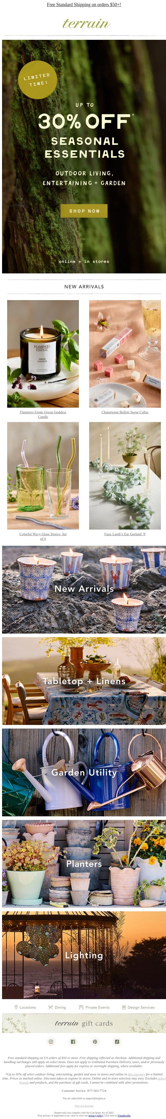 Up to 30% OFF outdoor living, entertaining + garden email from Terrain screenshot