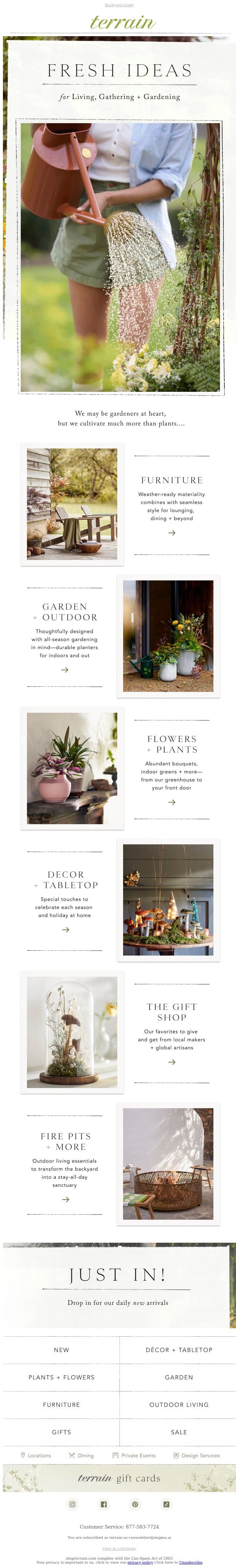 Outdoor living essentials, the Terrain way email from Terrain screenshot