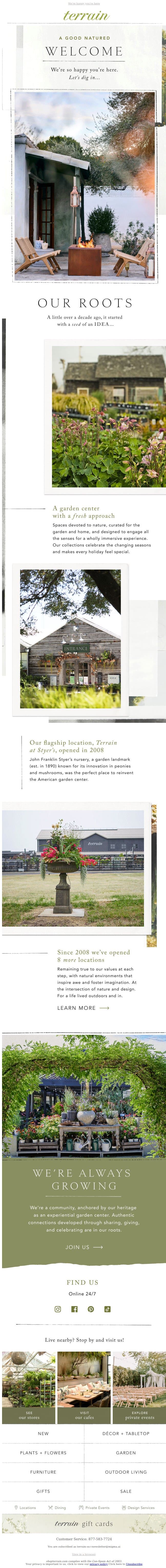 Let's dig in: A good natured welcome 🌿 email from Terrain screenshot