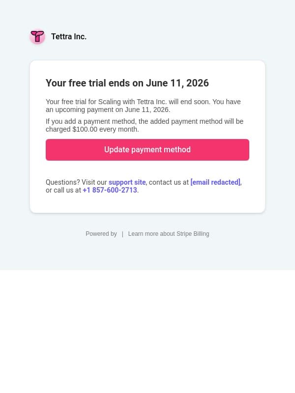 Your Tettra Inc. trial ends soon email from Tettra screenshot