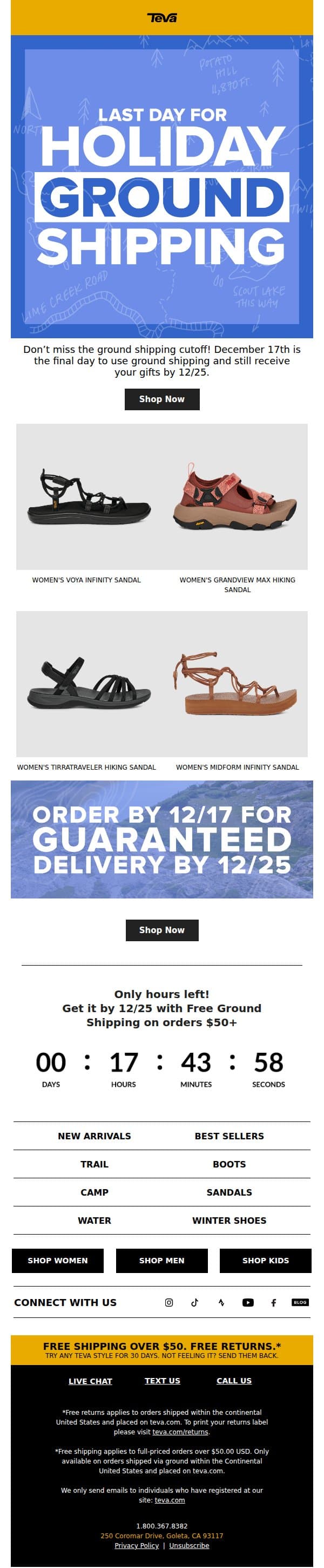 Still gifting? Ground shipping cutoff is today! email from Teva screenshot