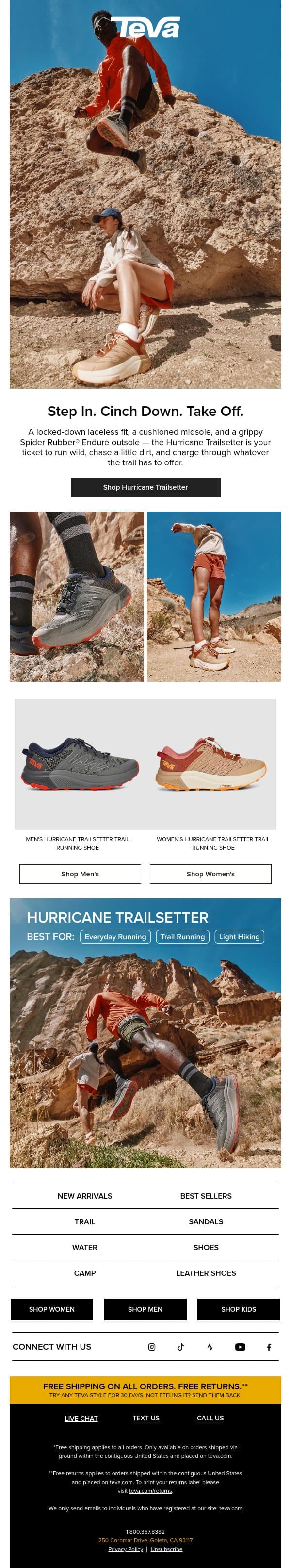 Hurricane Trailsetter: Your next trail run starts here email from Teva screenshot
