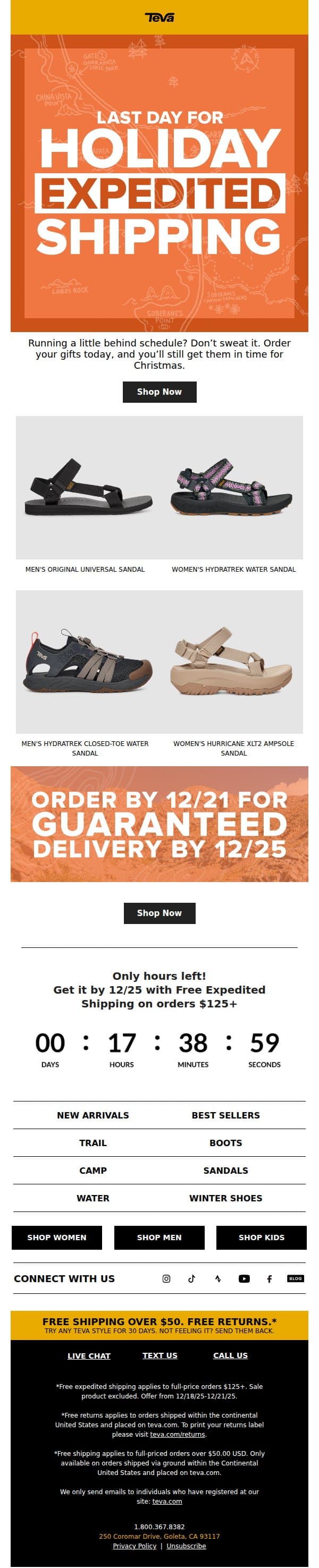 Need it by Christmas? Order today. 🚐💨 email from Teva screenshot