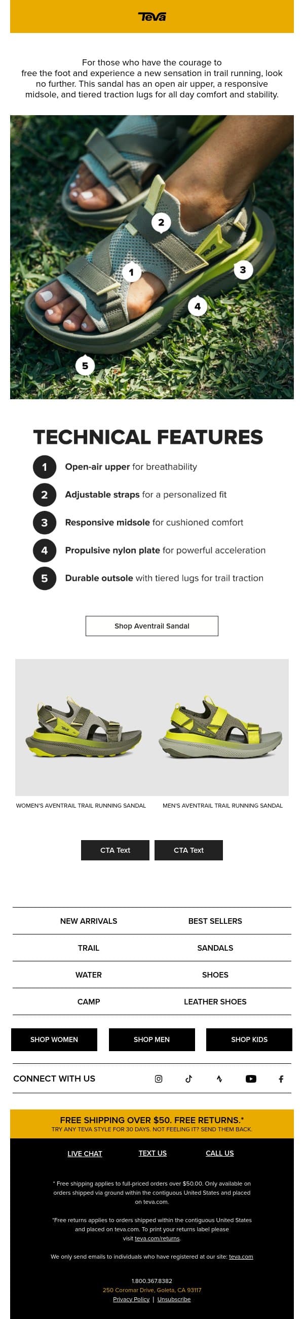 Aventrail Sandal: Your cool feet, hot pace trail-running sandal email from Teva screenshot
