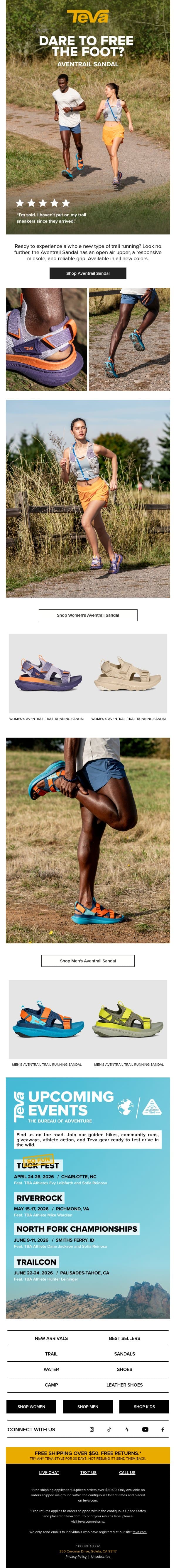 Aventrail Sandal: New colors in our favorite running style email from Teva screenshot