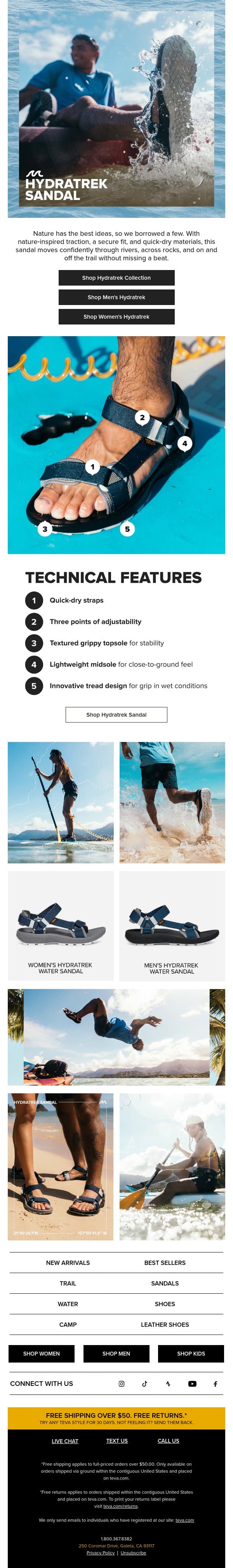 The Hydratrek Sandal: Your lotta grip, go rip amphibious sandal. email from Teva screenshot