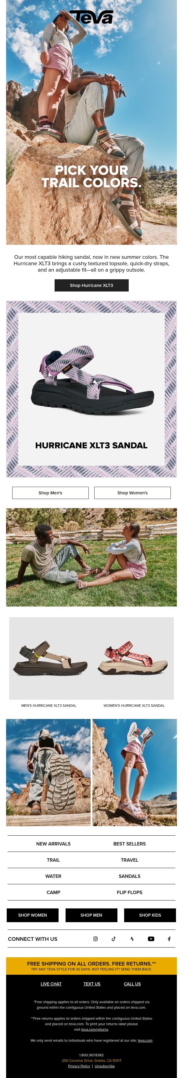 NEW colors in the Hurricane XLT3! email from Teva screenshot