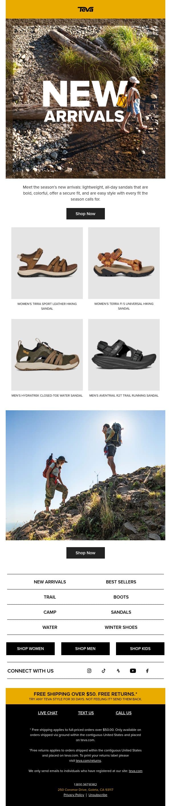 New arrivals just dropped! email from Teva screenshot