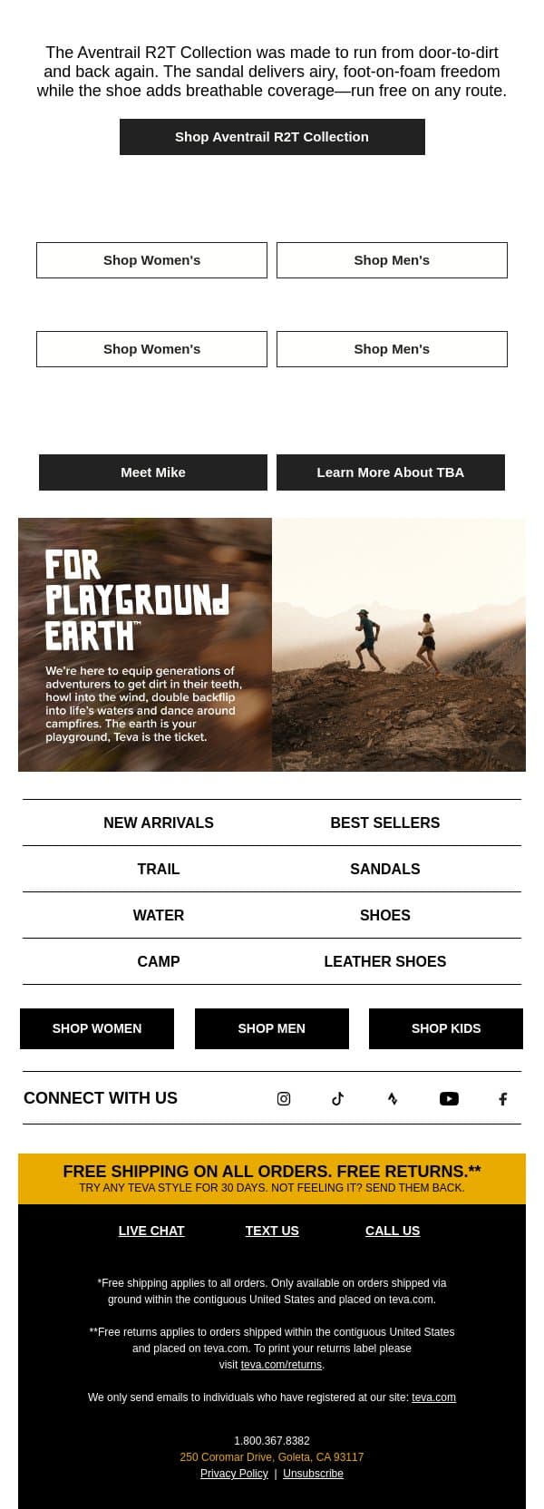 Meet our newest running collection… Aventrail R2T Collection email from Teva screenshot