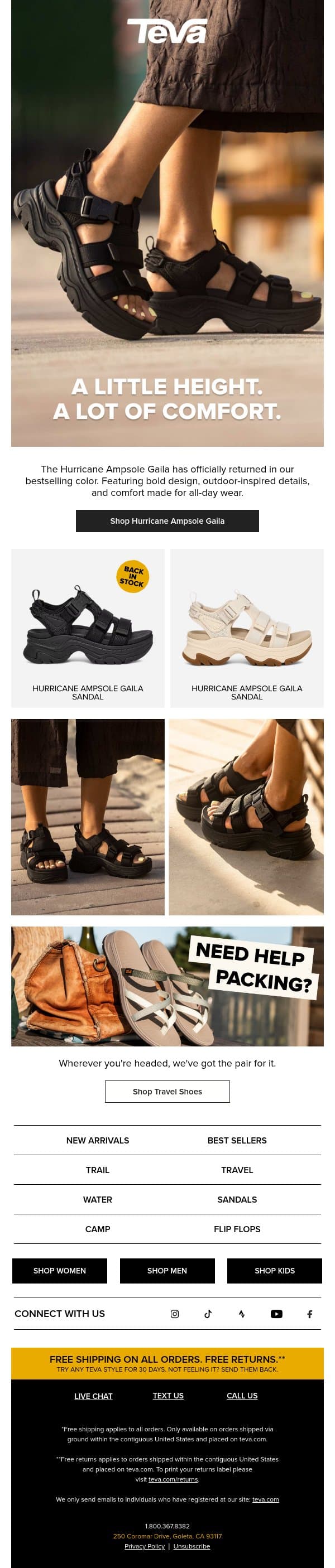 She's back! In our bestselling color. 🖤 email from Teva screenshot