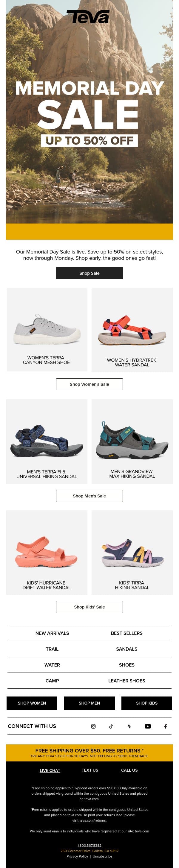 50% OFF FOR MEMORIAL DAY... email from Teva screenshot