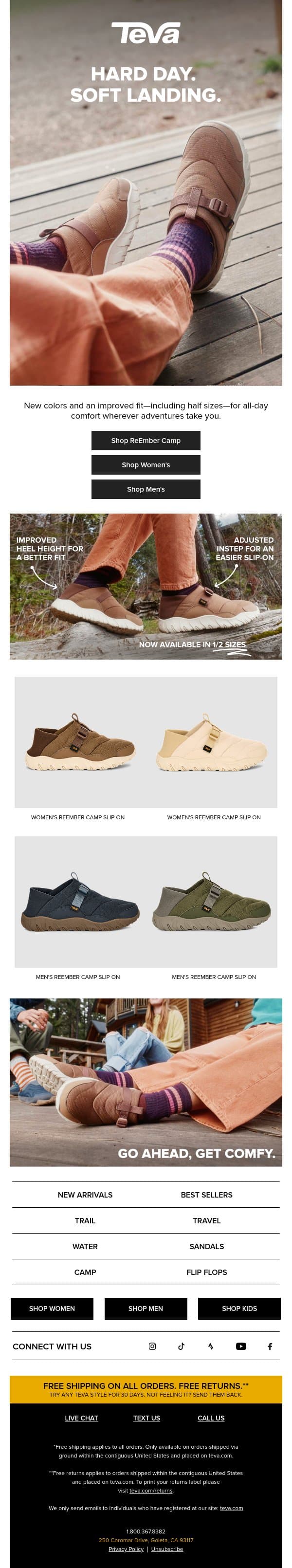 ReEmber Camp: Same cozy, better fit email from Teva screenshot