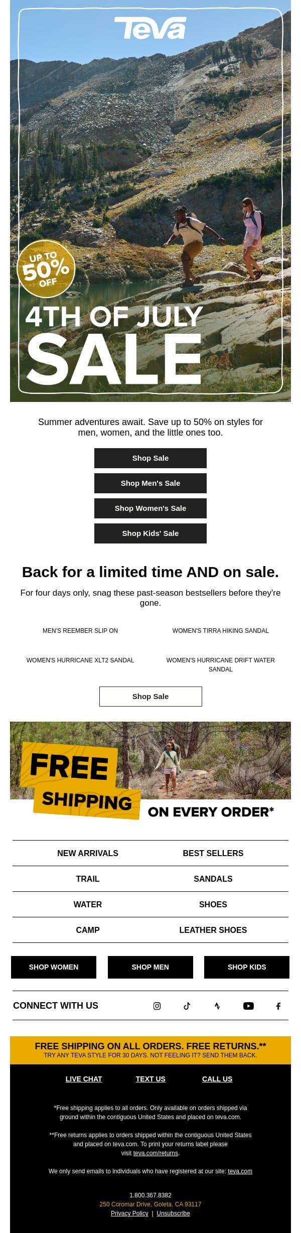Up to 50% off, fireworks not included 🎇 email from Teva screenshot