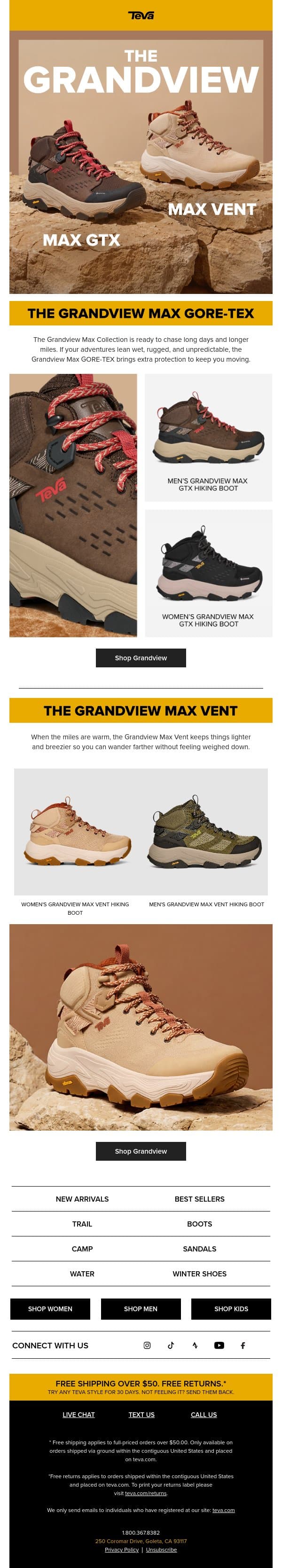Grandview Collection: Tame the toughest of trails email from Teva screenshot