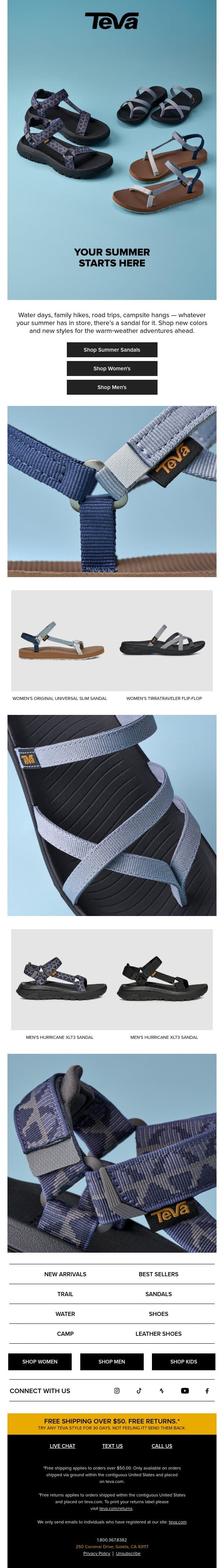 New styles. New colors. New season. email from Teva screenshot