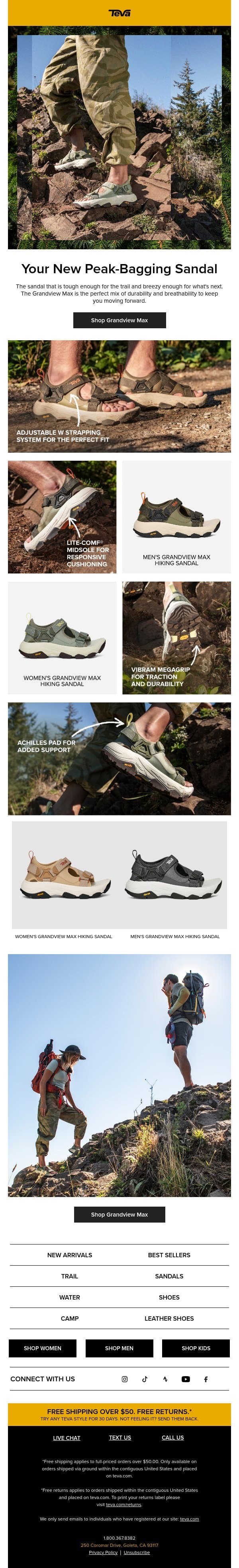 All new colors in the Grandview Max Sandal email from Teva screenshot