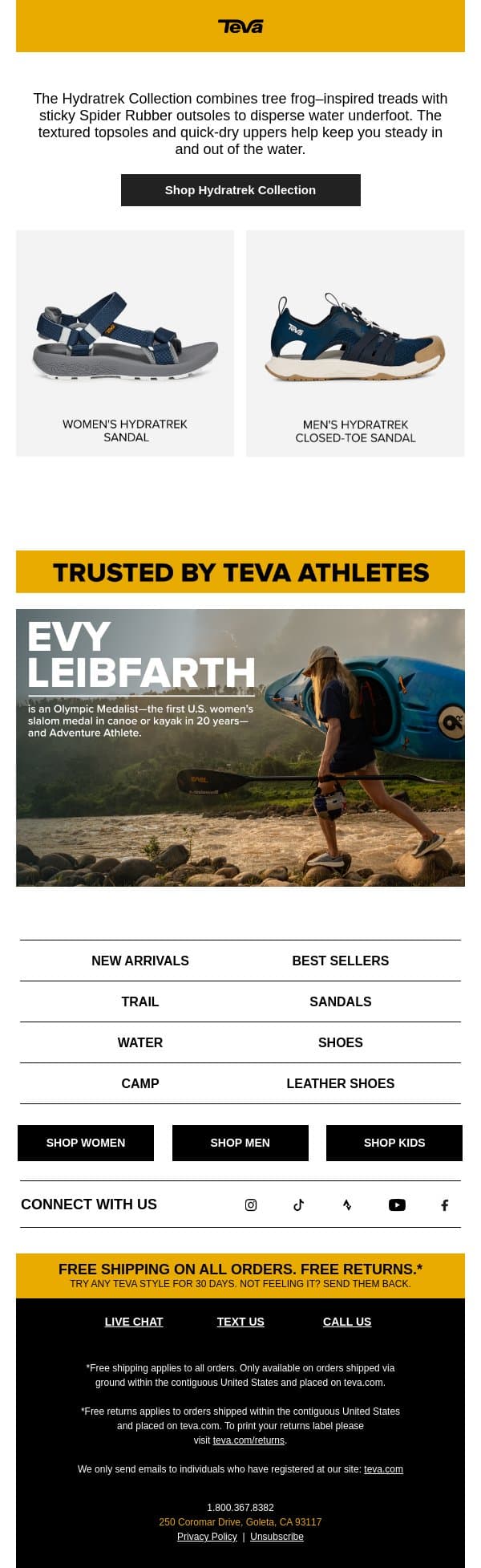 The Hydratrek Collection is built for river days and beyond email from Teva screenshot