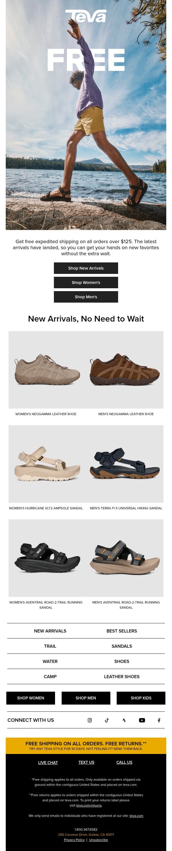 NEW Arrivals & Faster Shipping! email from Teva screenshot
