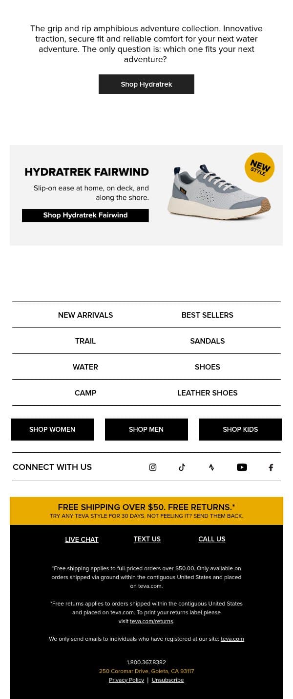 Hydratrek Collection: For wherever water leads email from Teva screenshot