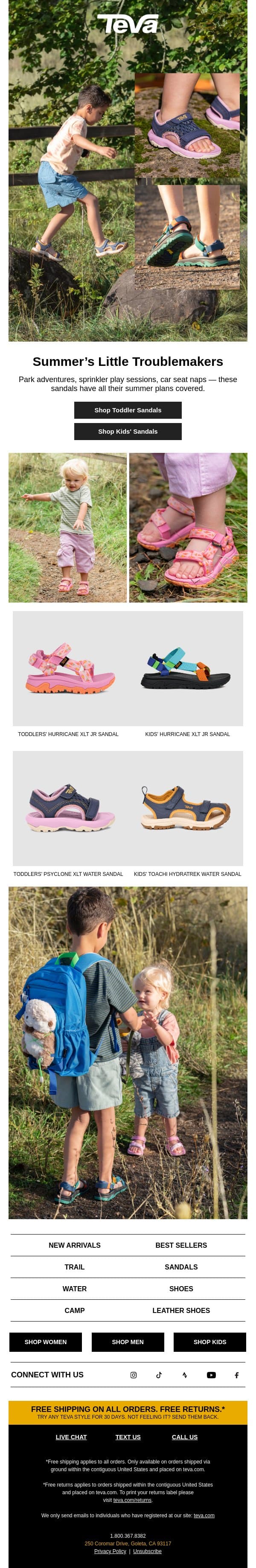 These kids’ sandals are all play email from Teva screenshot