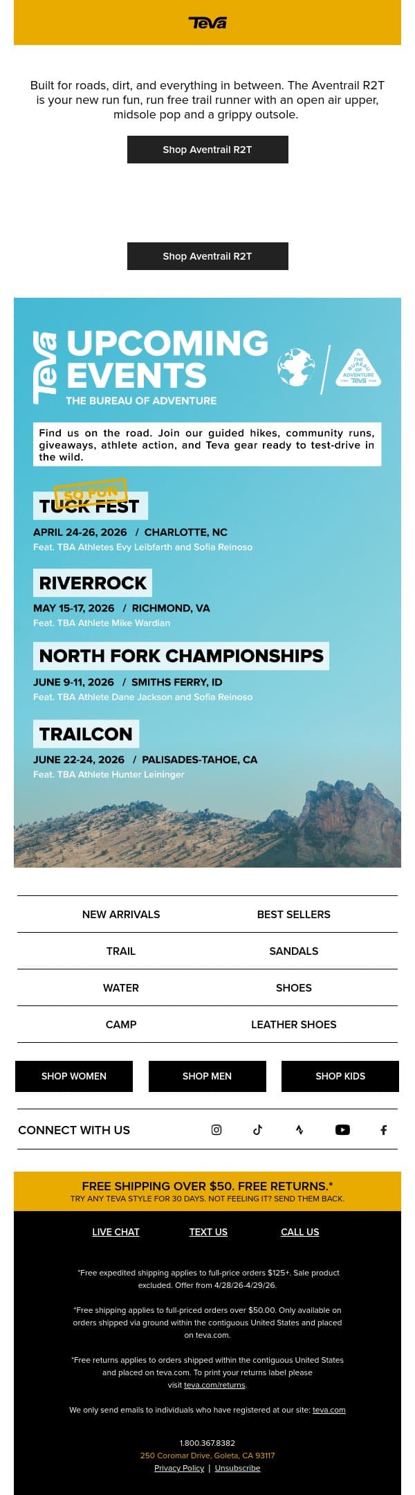 Say hello to the Aventrail Road-2-Trail running sandal email from Teva screenshot